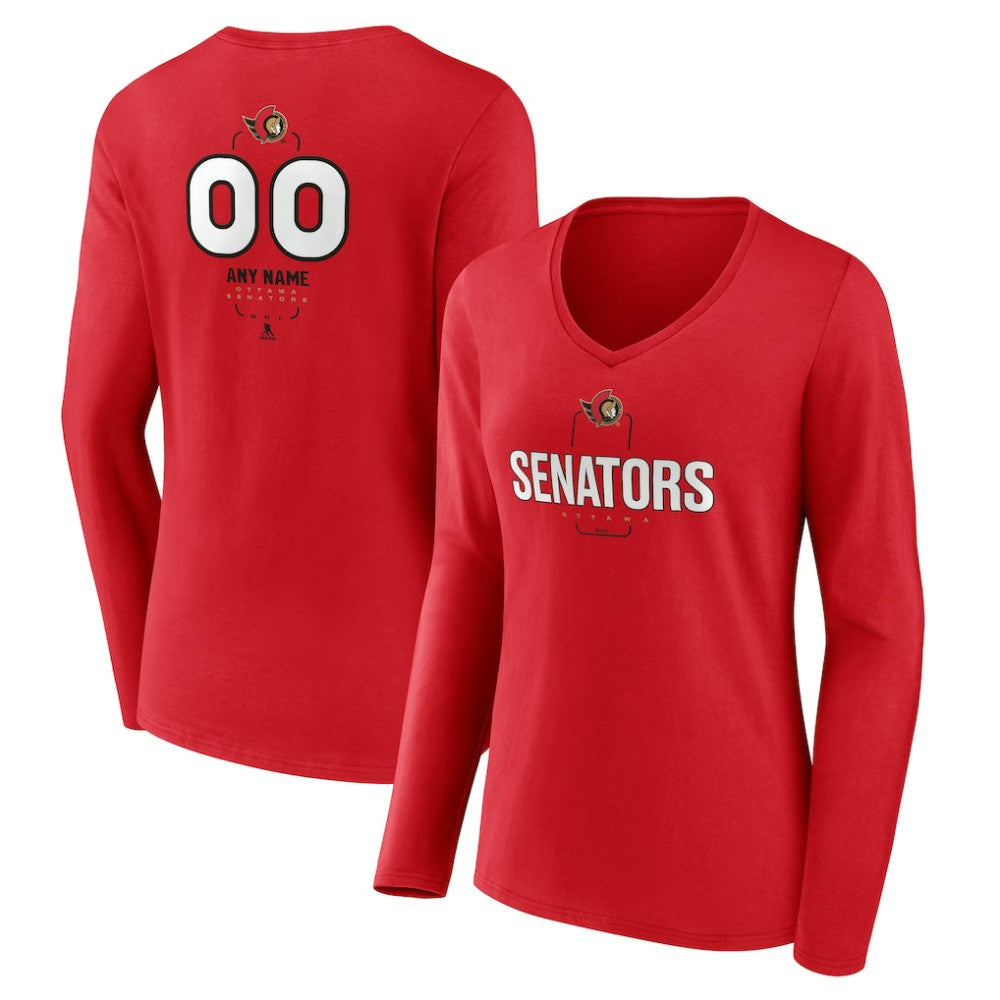 Ottawa Senators Women's Personalized Name & Number Midfielder Long Sleeve V-Neck T-Shirt -  NHL T-shirts