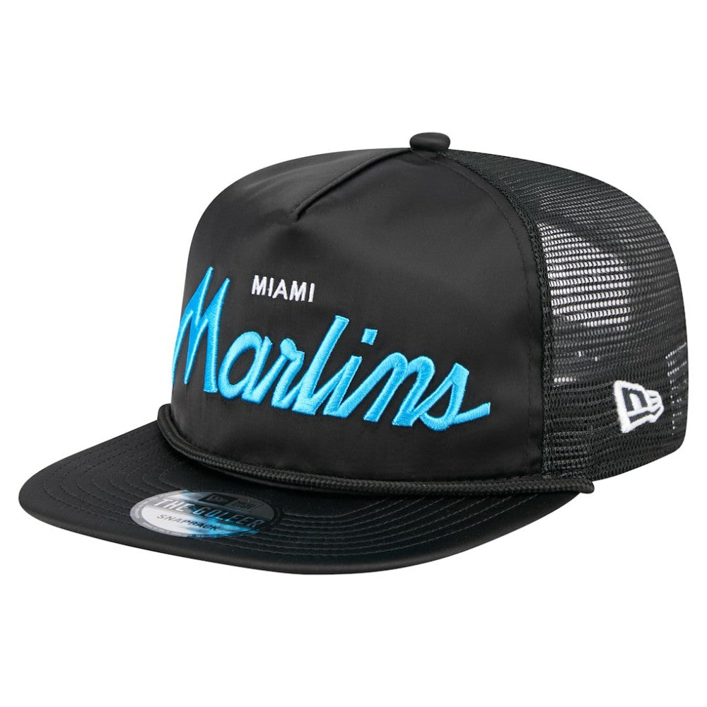 Miami Marlins New Era Retro Satin Script Golfer Adjustable Hat - MLB Hats