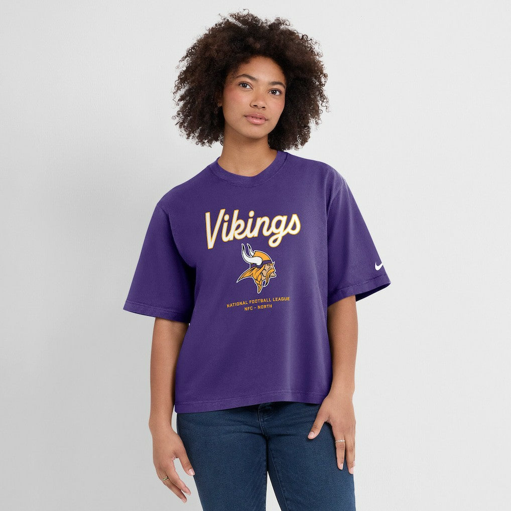Minnesota Vikings Women's Essential Script Relaxed Boxy T-Shirt | NFL Discount