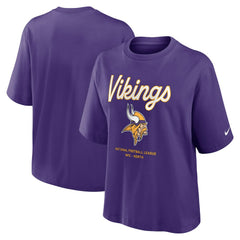 Minnesota Vikings Women's Essential Script Relaxed Boxy T-Shirt | NFL Discount