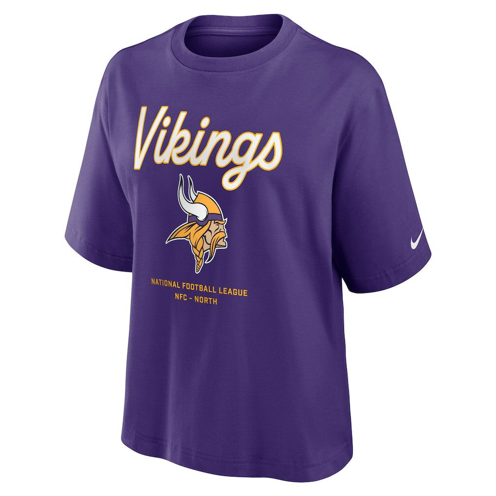 Minnesota Vikings Women's Essential Script Relaxed Boxy T-Shirt | NFL Discount
