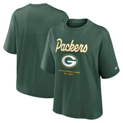 Green Bay Packers Women's Essential Script Relaxed Boxy T-Shirt | NFL Discount