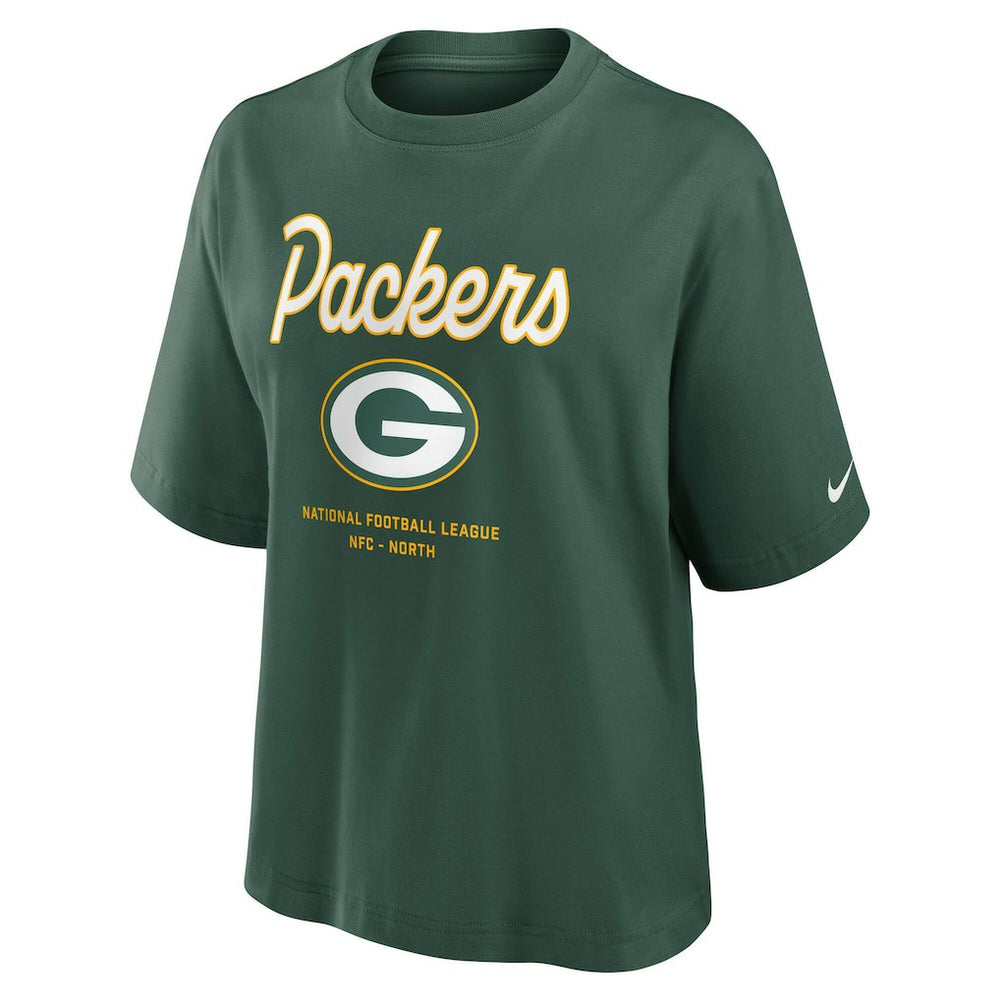 Green Bay Packers Women's Essential Script Relaxed Boxy T-Shirt | NFL Discount