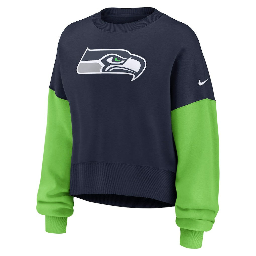 Seattle Seahawks Women's Oversized Color-Block Pullover Sweatshirt | NFL New