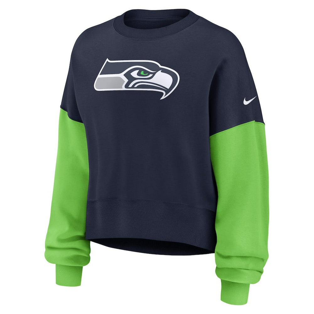 Seattle Seahawks Women's Oversized Color-Block Pullover Sweatshirt | NFL New