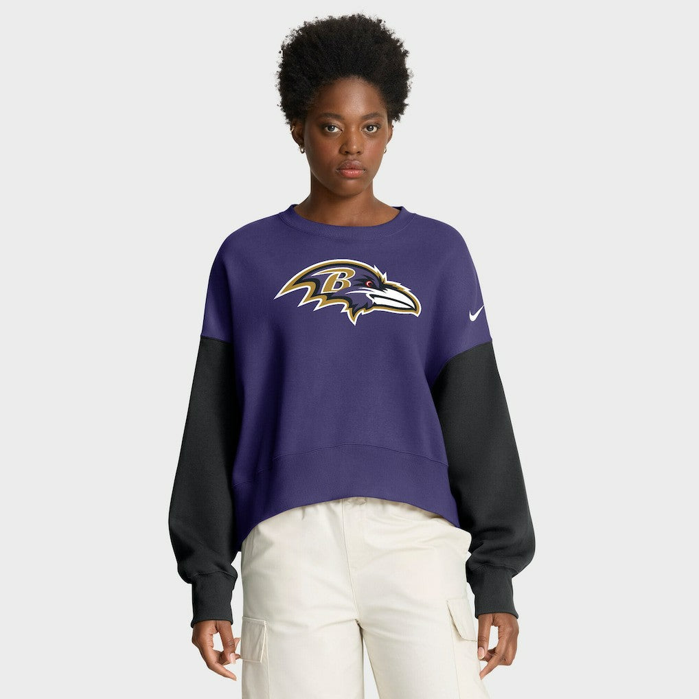 Baltimore Ravens Women's Oversized Color-Block Pullover Sweatshirt | NFL Outlet
