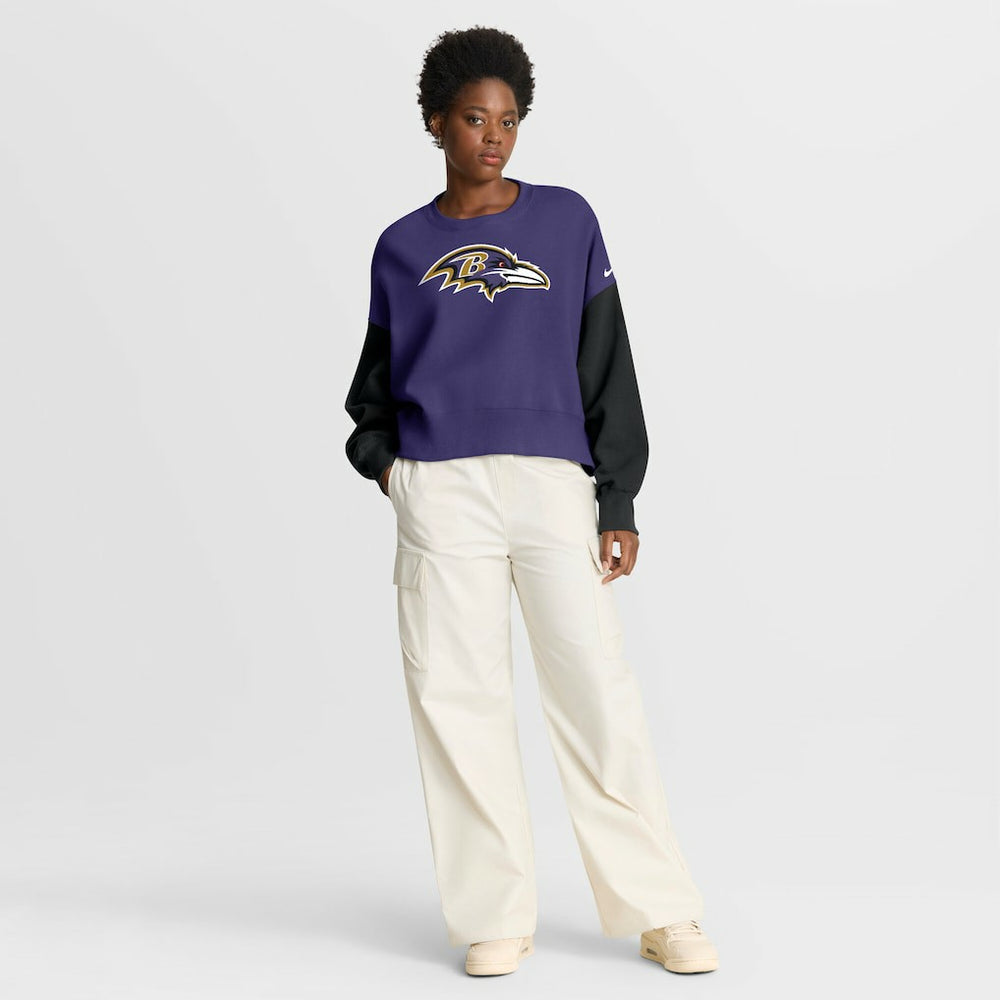 Baltimore Ravens Women's Oversized Color-Block Pullover Sweatshirt | NFL Outlet