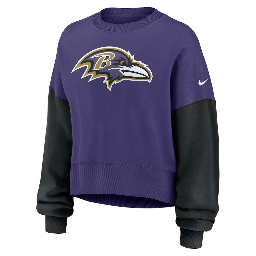 Baltimore Ravens Women's Oversized Color-Block Pullover Sweatshirt | NFL Outlet