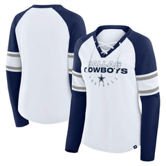 Dallas Cowboys Women's Redzone Blitz Package Raglan Lace-Up V-Neck Long Sleeve T-Shirt | NFL Discount