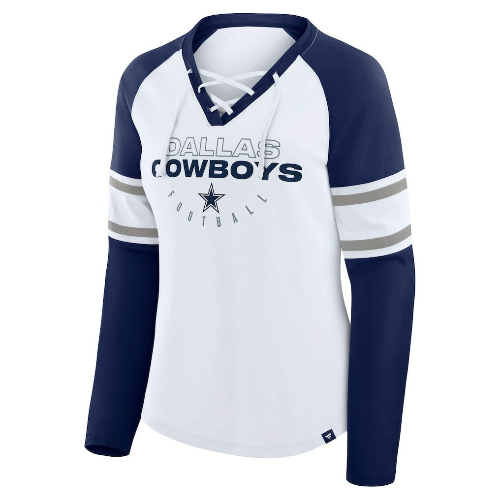 Dallas Cowboys Women's Redzone Blitz Package Raglan Lace-Up V-Neck Long Sleeve T-Shirt | NFL Discount