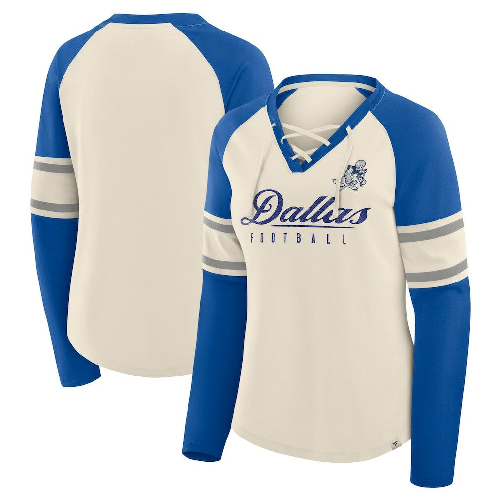 Dallas Cowboys Women's Hometown Gridiron Hero Raglan Lace-Up V-Neck Long Sleeve T-Shirt | NFL Sale