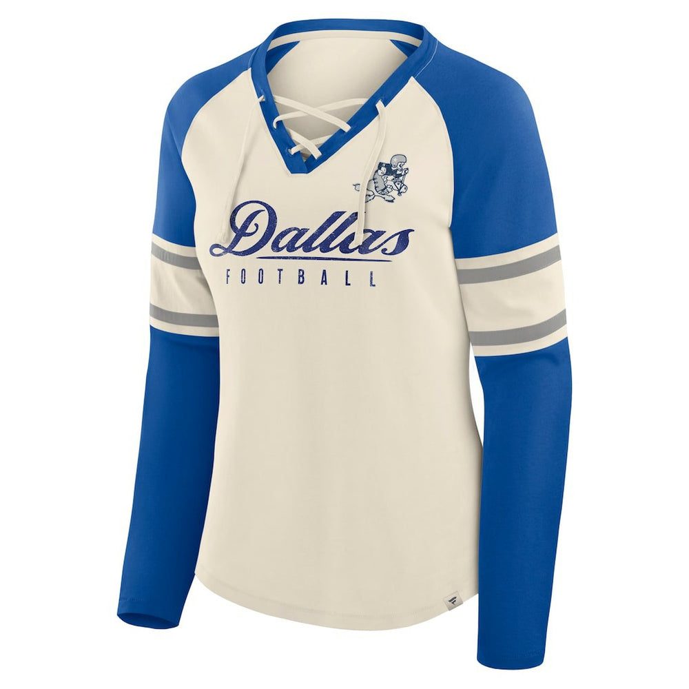 Dallas Cowboys Women's Hometown Gridiron Hero Raglan Lace-Up V-Neck Long Sleeve T-Shirt | NFL Sale