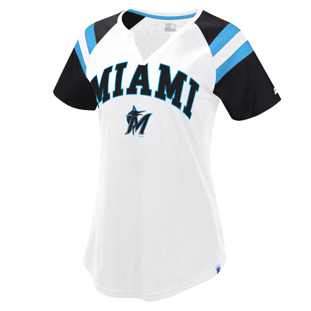 Miami Marlins Starter Women's Game On Notch Neck Raglan T-Shirt - MLB T-shirts