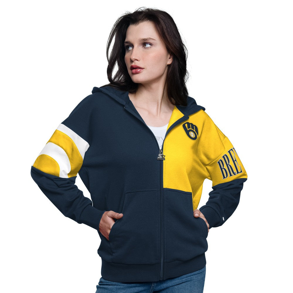 Milwaukee Brewers Starter Women's Curve Ball Full Zip Hoodie Sweatshirt - MLB Hoodies