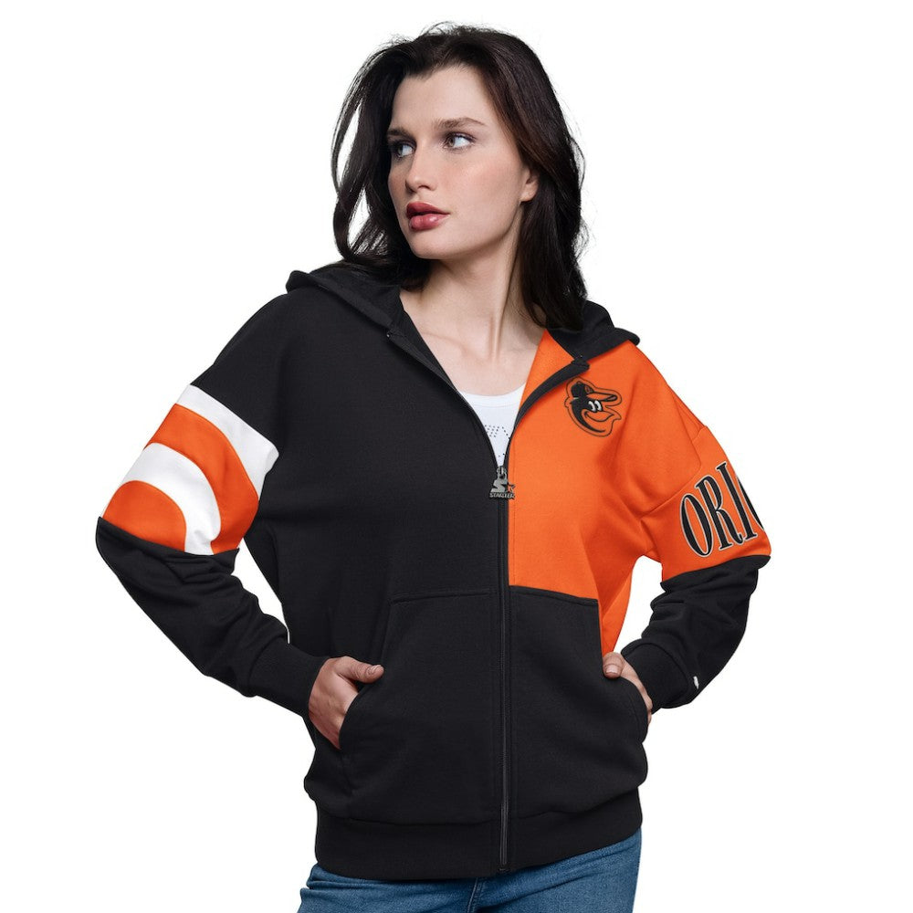 Baltimore Orioles Starter Women's Curve Ball Full Zip Hoodie Sweatshirt - MLB Hoodies