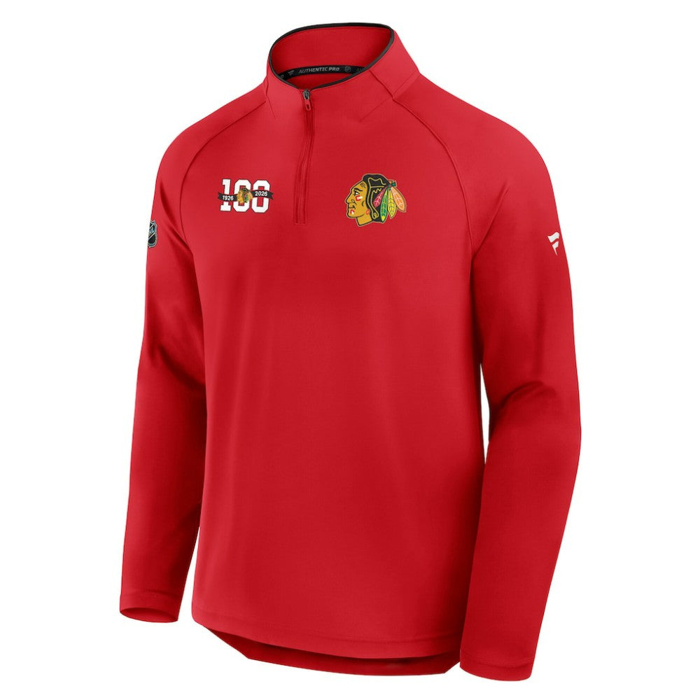 Chicago Blackhawks Fanatics Authentic Pro Rink Training Centennial Raglan Quarter-Zip Pullover -  NHL Pullover