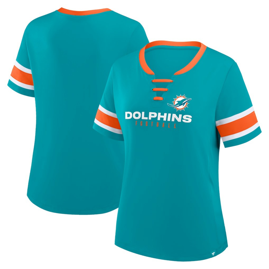 Miami Dolphins Women's Redzone Draw Play Athena Lace-Up T-Shirt | NFL New