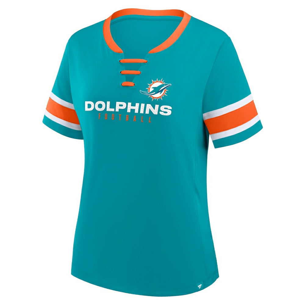 Miami Dolphins Women's Redzone Draw Play Athena Lace-Up T-Shirt | NFL New