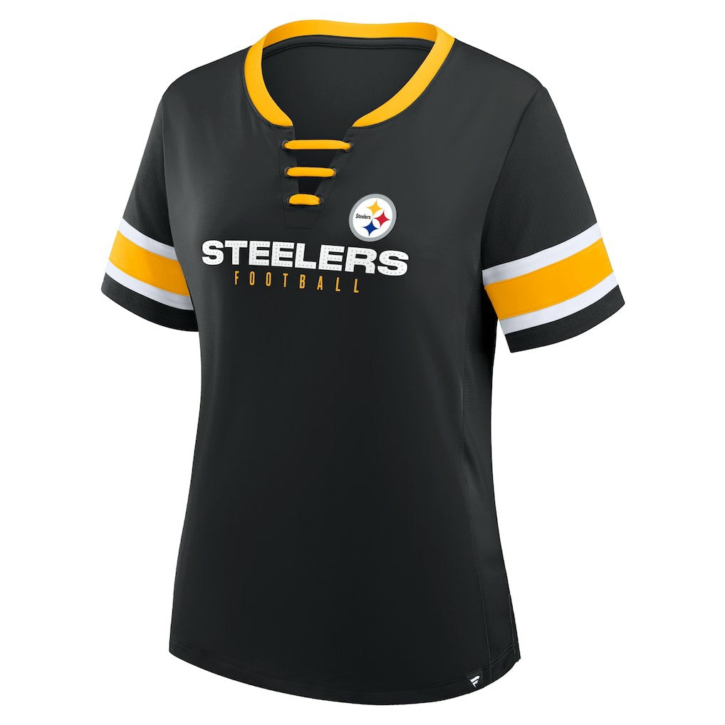 Pittsburgh Steelers Women's Redzone Draw Play Athena Lace-Up T-Shirt | NFL Near me