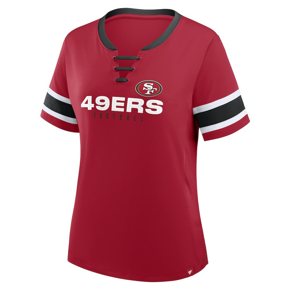 San Francisco 49ers Women's Redzone Draw Play Athena Lace-Up T-Shirt | NFL Sale