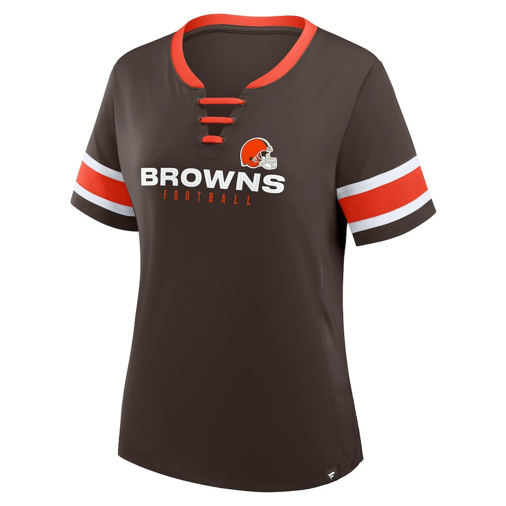 Cleveland Browns Women's Redzone Draw Play Athena Lace-Up T-Shirt | NFL US