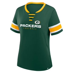 Green Bay Packers Women's Redzone Draw Play Athena Lace-Up T-Shirt | NFL Discount