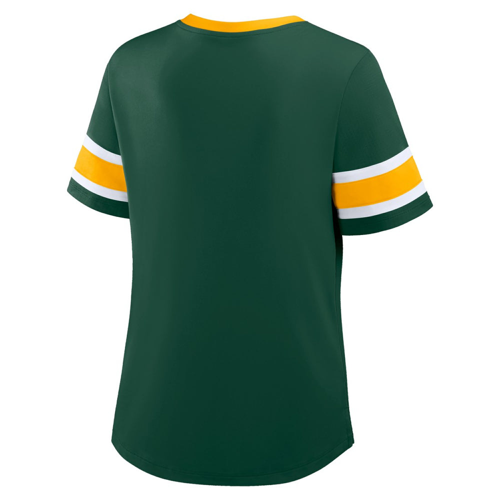 Green Bay Packers Women's Redzone Draw Play Athena Lace-Up T-Shirt | NFL Discount