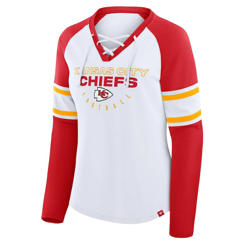 Kansas City Chiefs Women's Redzone Blitz Package Raglan Lace-Up V-Neck Long Sleeve T-Shirt | NFL US