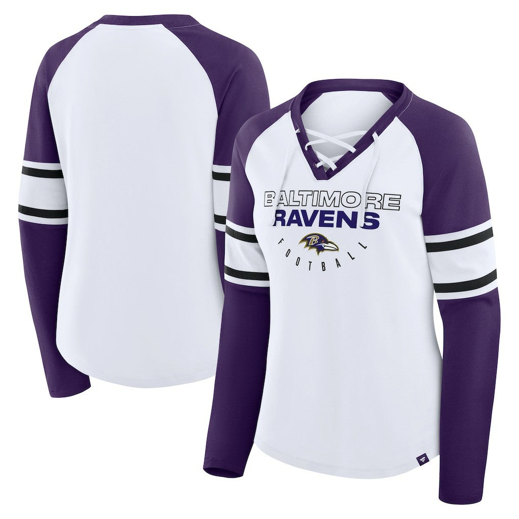 Baltimore Ravens Women's Redzone Blitz Package Raglan Lace-Up V-Neck Long Sleeve T-Shirt | NFL New