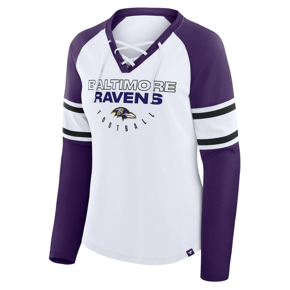 Baltimore Ravens Women's Redzone Blitz Package Raglan Lace-Up V-Neck Long Sleeve T-Shirt | NFL New