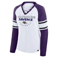 Baltimore Ravens Women's Redzone Blitz Package Raglan Lace-Up V-Neck Long Sleeve T-Shirt | NFL New