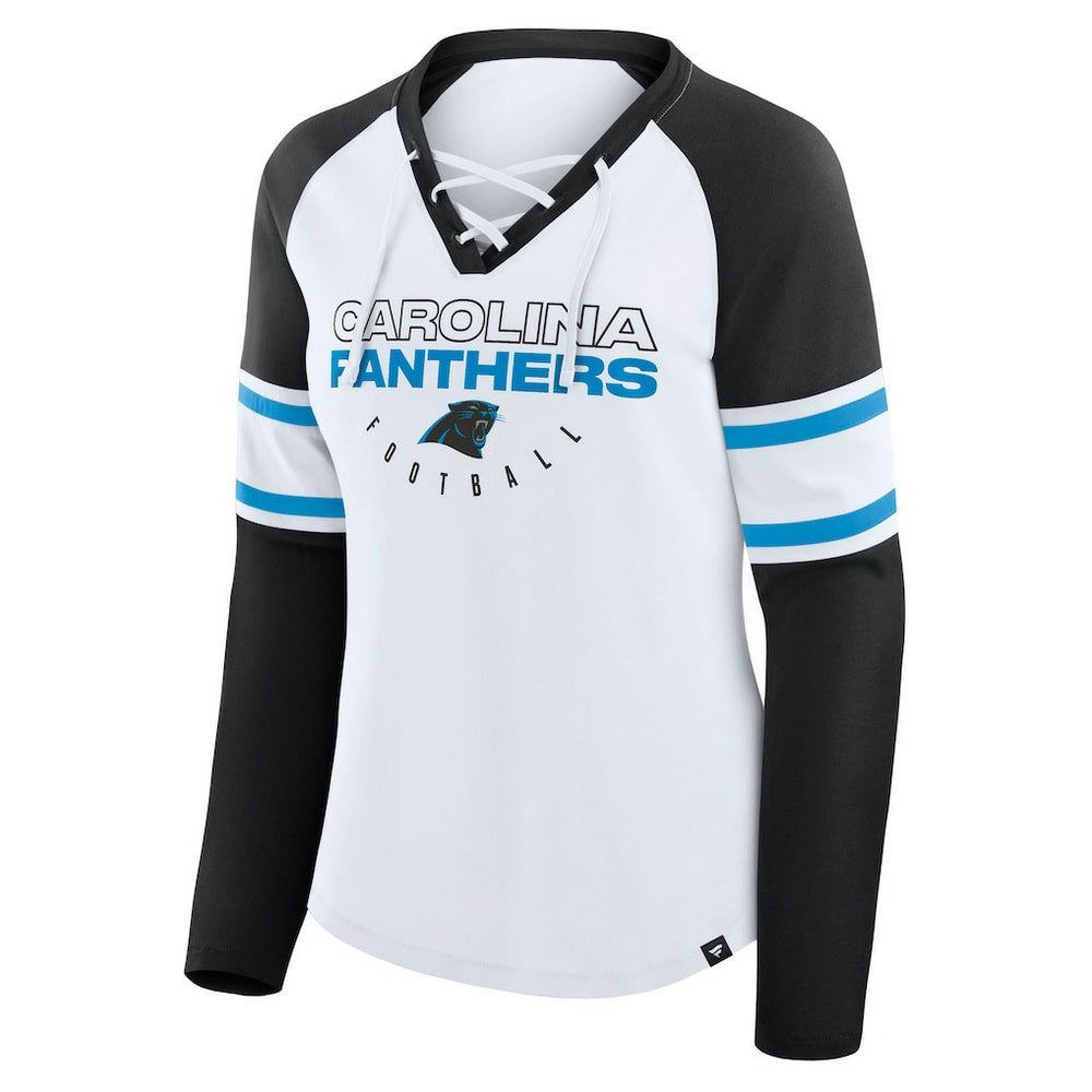 Carolina Panthers Women's Redzone Blitz Package Raglan Lace-Up V-Neck Long Sleeve T-Shirt | NFL US