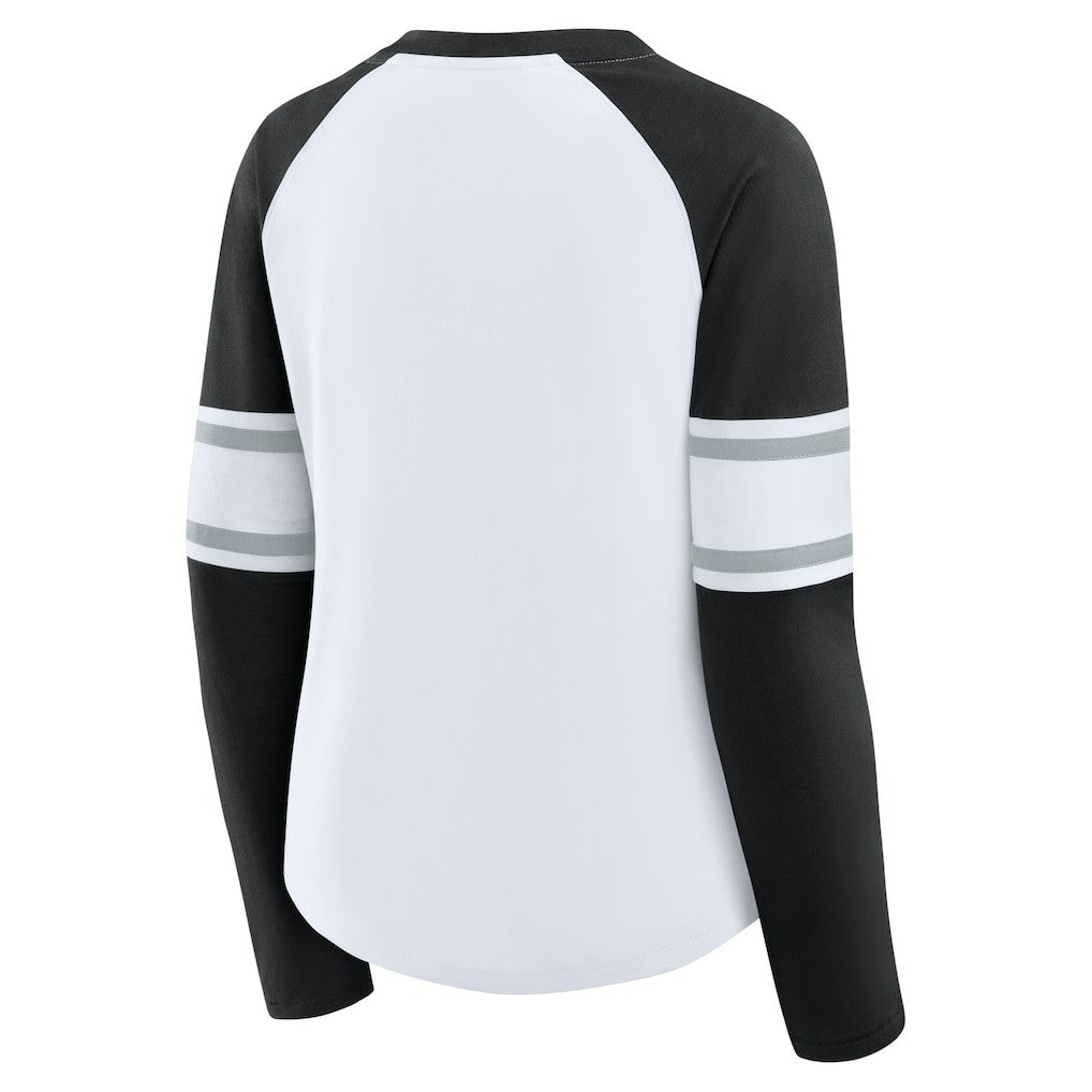 Las Vegas Raiders Women's Redzone Blitz Package Raglan Lace-Up V-Neck Long Sleeve T-Shirt | NFL Online