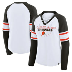 Cleveland Browns Women's Redzone Blitz Package Raglan Lace-Up V-Neck Long Sleeve T-Shirt | NFL Online