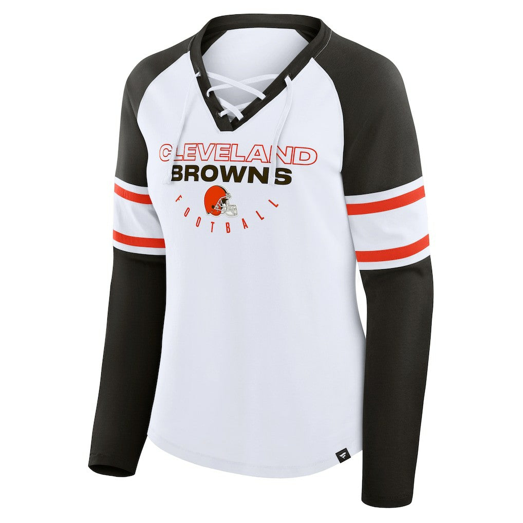 Cleveland Browns Women's Redzone Blitz Package Raglan Lace-Up V-Neck Long Sleeve T-Shirt | NFL Online