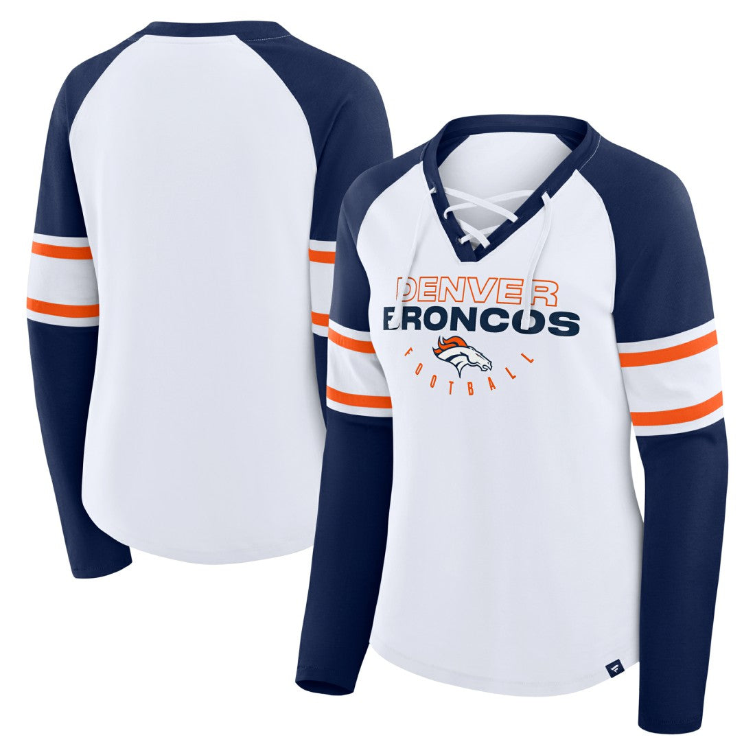 Denver Broncos Women's Redzone Blitz Package Raglan Lace-Up V-Neck Long Sleeve T-Shirt | NFL Outlet