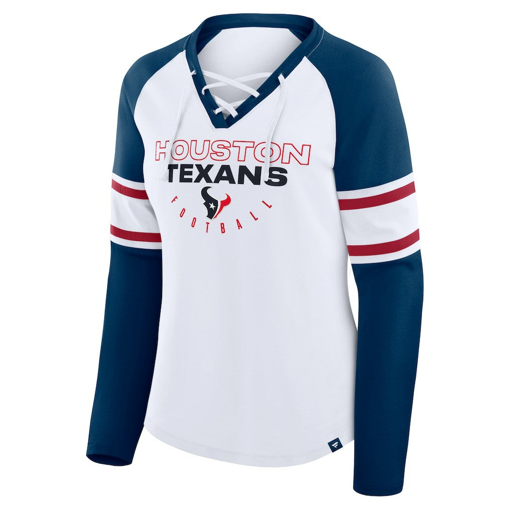Houston Texans Women's Redzone Blitz Package Raglan Lace-Up V-Neck Long Sleeve T-Shirt | NFL Sale