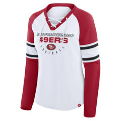 San Francisco 49ers Women's Redzone Blitz Package Raglan Lace-Up V-Neck Long Sleeve T-Shirt | NFL Online