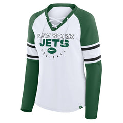 New York Jets Women's Redzone Blitz Package Raglan Lace-Up V-Neck Long Sleeve T-Shirt | NFL Sale