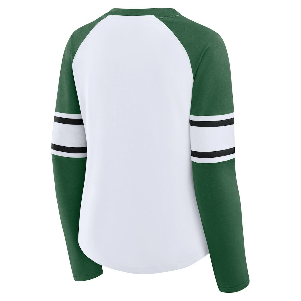 New York Jets Women's Redzone Blitz Package Raglan Lace-Up V-Neck Long Sleeve T-Shirt | NFL Sale