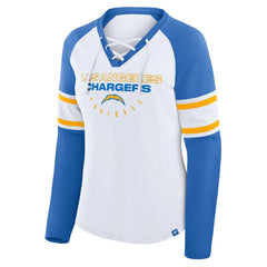 Los Angeles Chargers Women's Redzone Blitz Package Raglan Lace-Up V-Neck Long Sleeve T-Shirt | NFL Sale