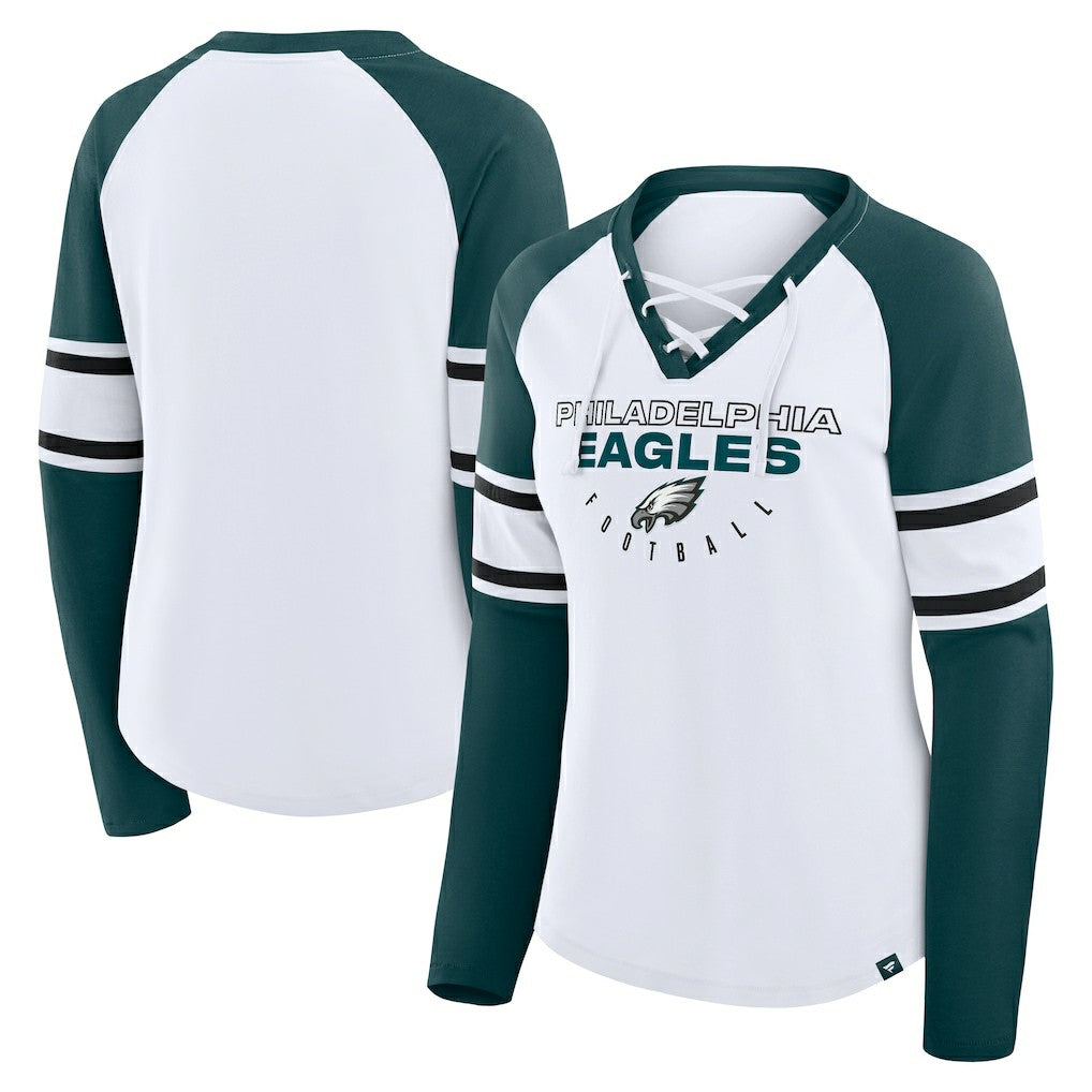 Philadelphia Eagles Women's Redzone Blitz Package Raglan Lace-Up V-Neck Long Sleeve T-Shirt | NFL Online