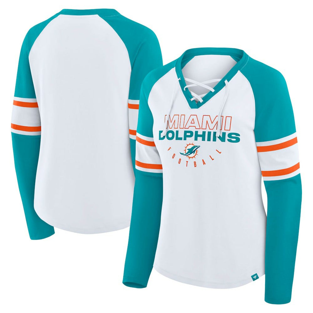 Miami Dolphins Women's Redzone Blitz Package Raglan Lace-Up V-Neck Long Sleeve T-Shirt | NFL Hot