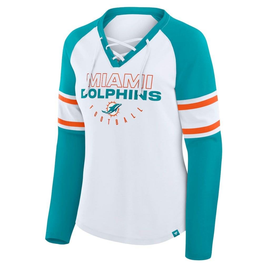Miami Dolphins Women's Redzone Blitz Package Raglan Lace-Up V-Neck Long Sleeve T-Shirt | NFL Hot