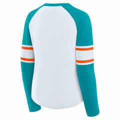 Miami Dolphins Women's Redzone Blitz Package Raglan Lace-Up V-Neck Long Sleeve T-Shirt | NFL Hot