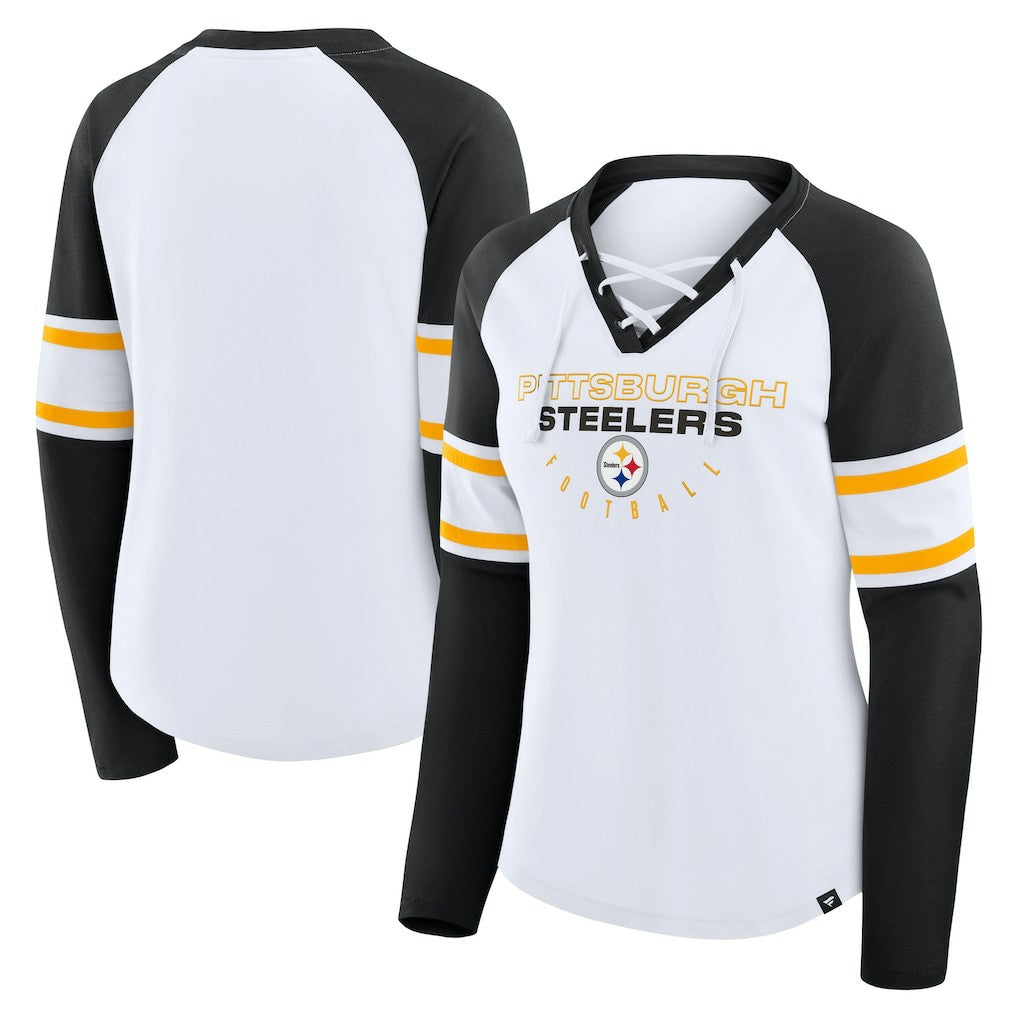Pittsburgh Steelers Women's Redzone Blitz Package Raglan Lace-Up V-Neck Long Sleeve T-Shirt | NFL Sale