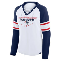 New England Patriots Women's Redzone Blitz Package Raglan Lace-Up V-Neck Long Sleeve T-Shirt | NFL New