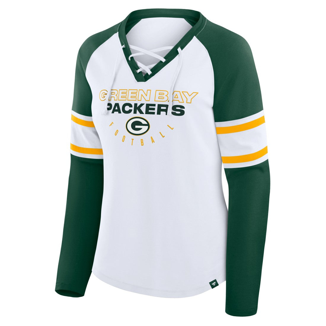 Green Bay Packers Women's Redzone Blitz Package Raglan Lace-Up V-Neck Long Sleeve T-Shirt | NFL Discount
