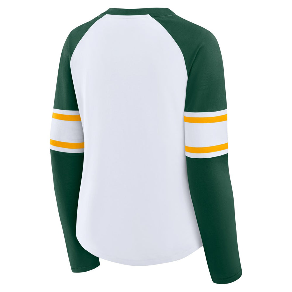 Green Bay Packers Women's Redzone Blitz Package Raglan Lace-Up V-Neck Long Sleeve T-Shirt | NFL Discount