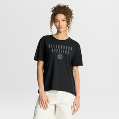 Pittsburgh Steelers Women's Blackout Kneel Down Legacy T-Shirt | NFL Discount